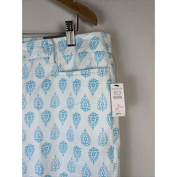 Talbots size 16 Perfect Skimmer Crop Capri Pants White Blue Paisley $89.00 NWT - Picture 5 of 13
